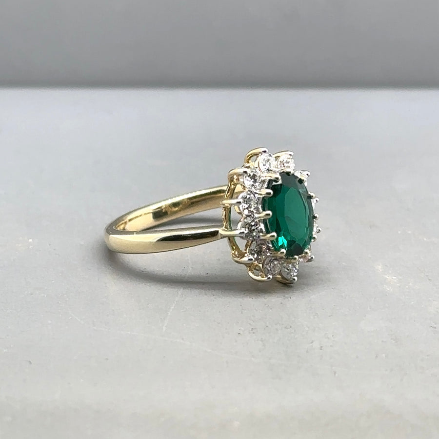 9ct Yellow Gold Lab Grown Diamond and Emerald Cluster Ring (c. 0.47ct) - Size O - NEW!