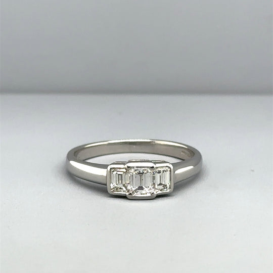 Platinum Three Stone Diamond Ring (c. 1.00ct) - Size P 1/2