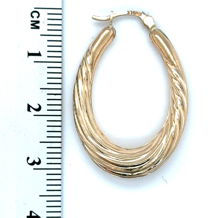 9ct Yellow Gold Twist Oval Hoop Earrings