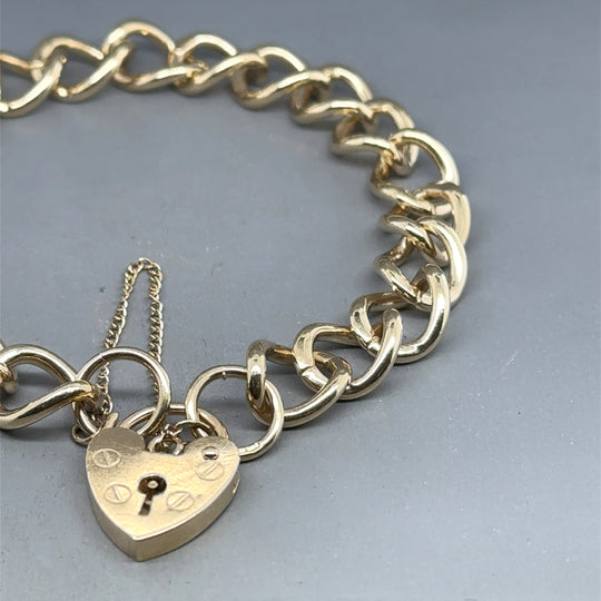 9ct Yellow Gold Padlock Bracelet and Safety Chain