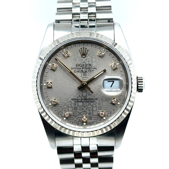 Pre-Owned Stainless Steel Diamond Dot Dial Datejust Rolex (Gents)