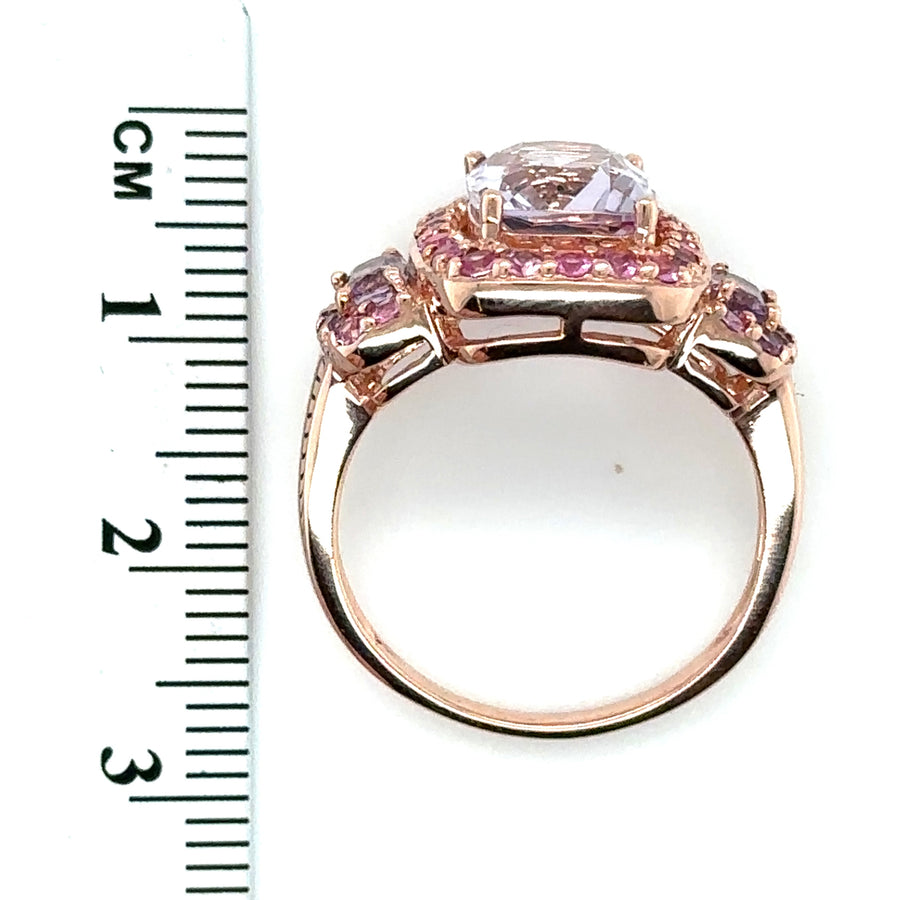 9ct Rose Gold Pink Topaz & Quartz Ring - Size P