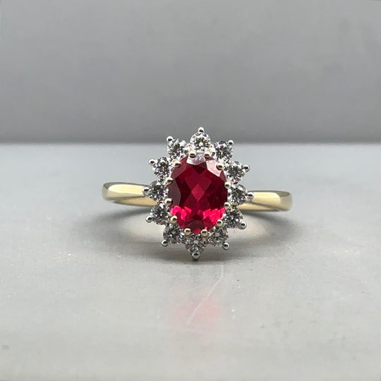 9ct Yellow Gold Lab Grown Diamond and Ruby Cluster Ring (c. 0.47ct) - Size M 1/2 - NEW!