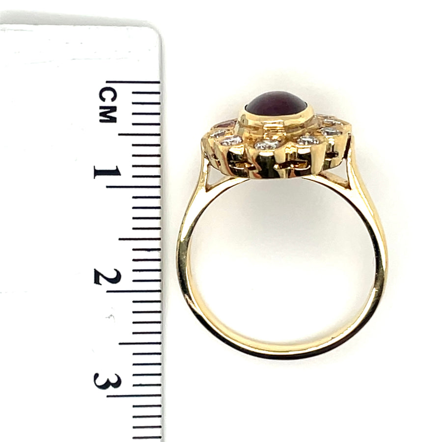 14ct Yellow Gold Diamond and Purple Sapphire Ring (c. 0.50ct) - Size N