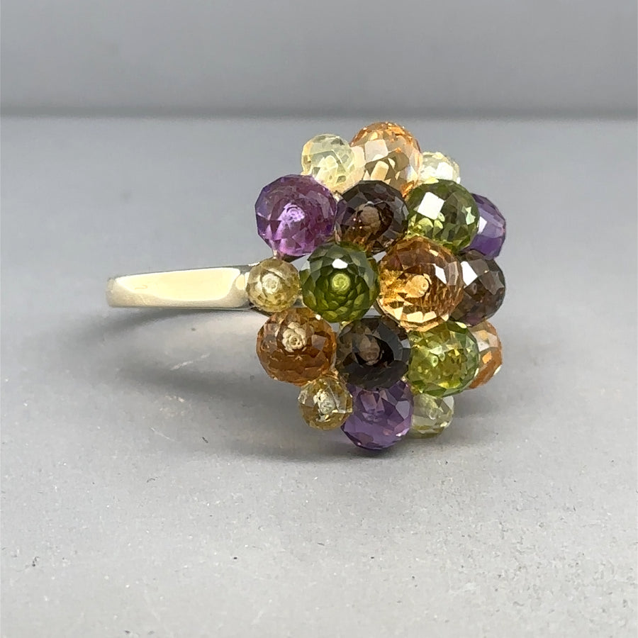 9ct Yellow Gold Amethyst and Tourmaline Ring - Size R