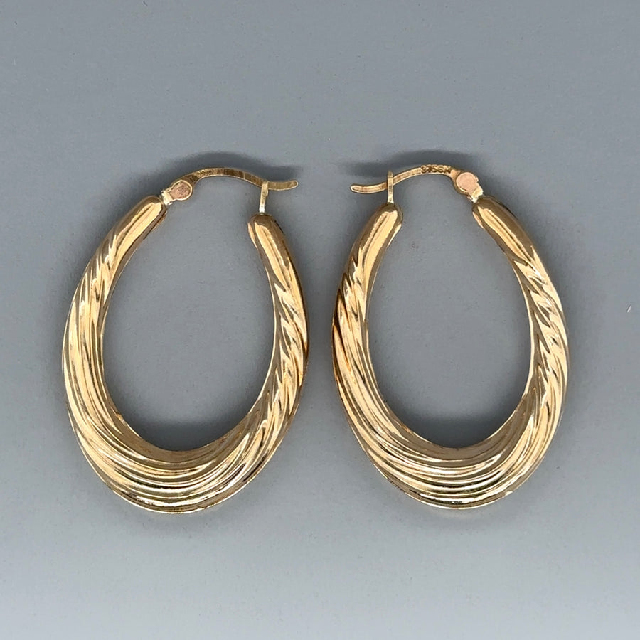 9ct Yellow Gold Twist Oval Hoop Earrings