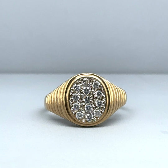 9ct Yellow Gold Cubic Zirconia Oval Signet Ring - Size U