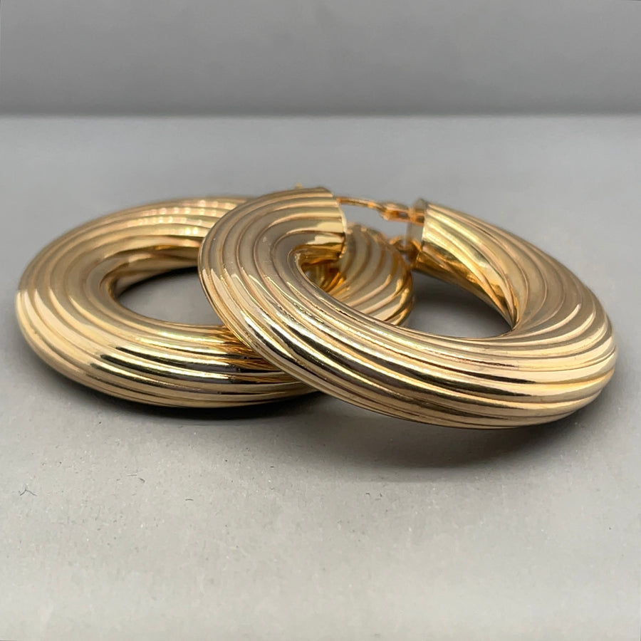 9ct Yellow Gold Textured Hoop Earrings