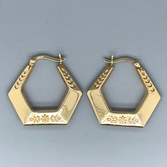 9ct Yellow Gold Hexagon Hoop Earrings