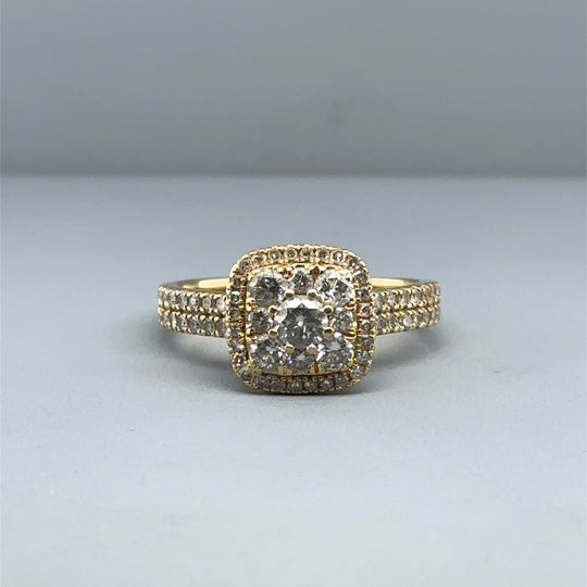 18ct Yellow Gold Diamond Cluster Ring (c. 0.85 - 0.90ct) - Size N