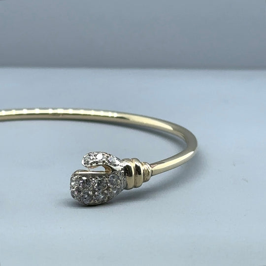 9ct Yellow Gold Cubic Zirconia Boxing Glove Torque Baby Bangle