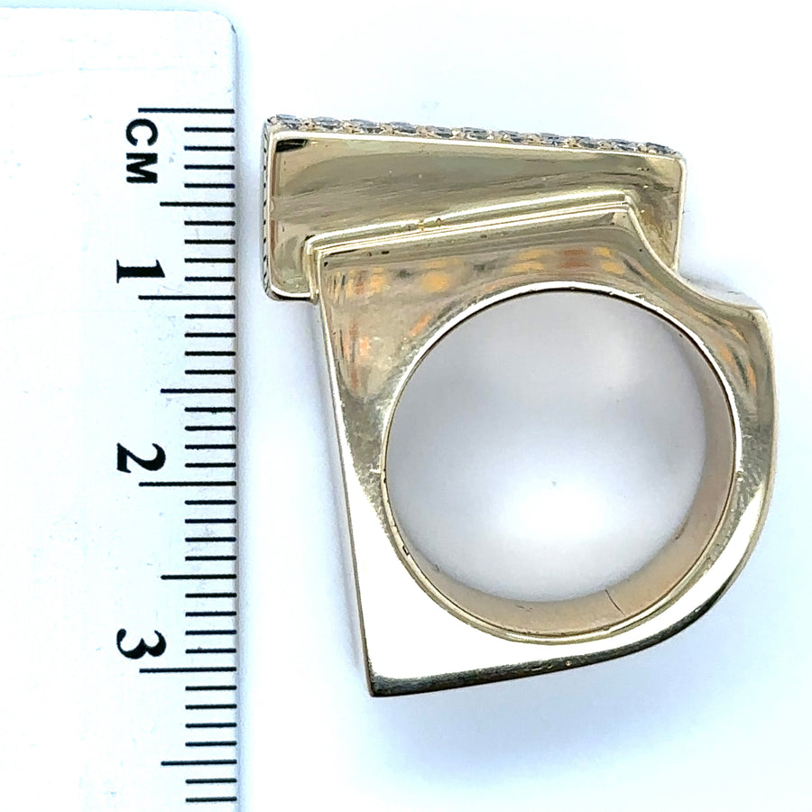 18ct Yellow Gold Diamond Set Chunky Ring (c. 0.66ct) - Size O