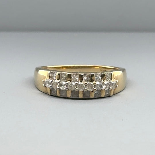 9ct Yellow Gold Three Row Diamond Ring (c. 0.75ct) - Size P