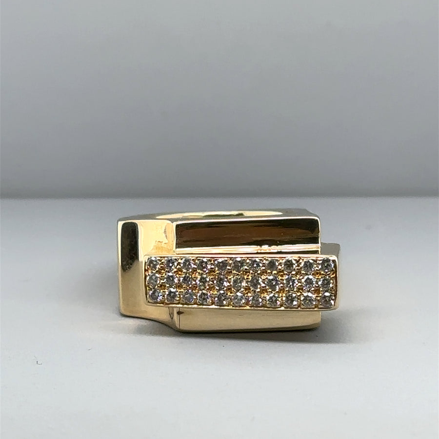 18ct Yellow Gold Diamond Set Chunky Ring (c. 0.66ct) - Size O