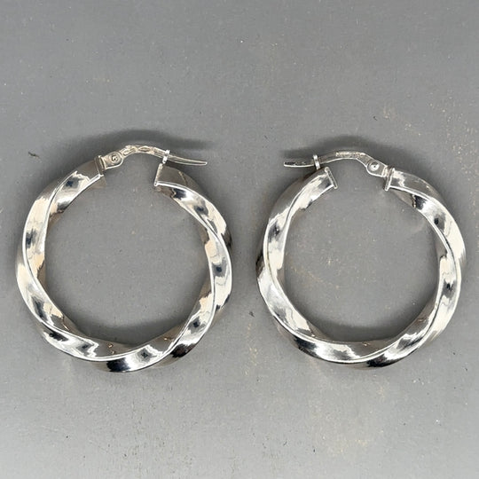 9ct White Gold Twist Hoop Earrings