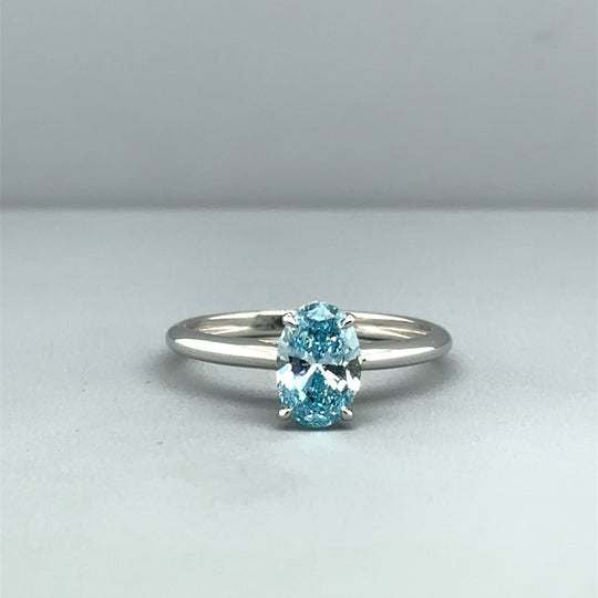 18ct White Gold Single Stone Blue Lab Grown Diamond Ring (c. 1.06ct) - Size L 1/2 - NEW!