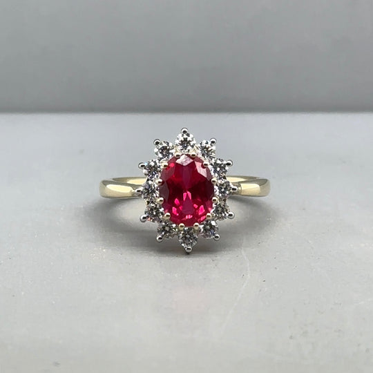 9ct Yellow Gold Lab Grown Diamond and Ruby Cluster Ring (c. 0.47ct) - Size K 1/2 - NEW!