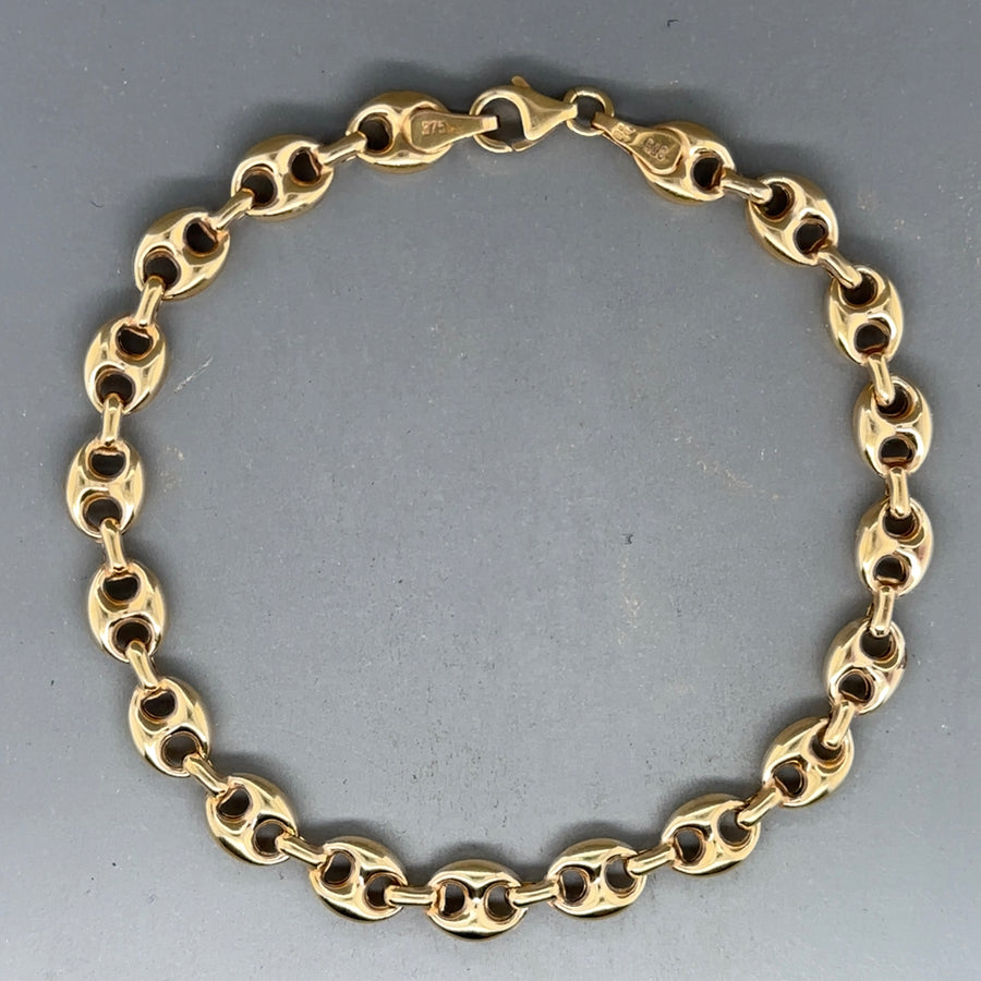 9ct Yellow Gold Puffed Marine Link Bracelet