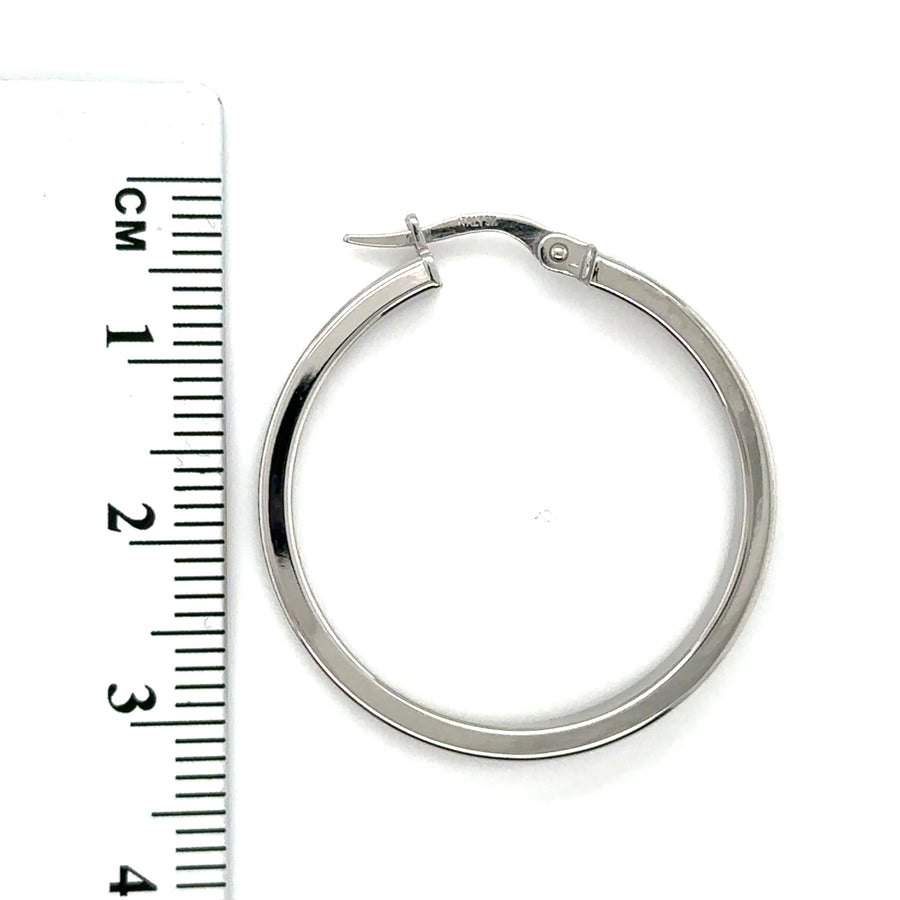 9ct White Gold Plain Hoop Earrings