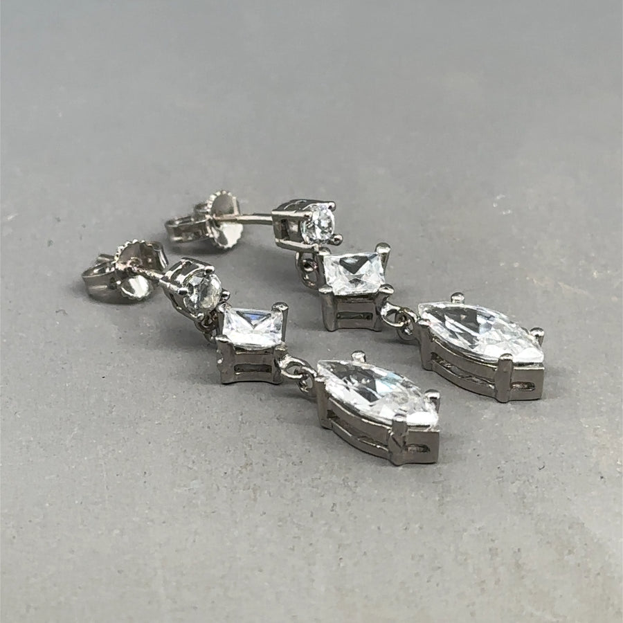 9ct White Gold Cubic Zirconia Drop Earrings
