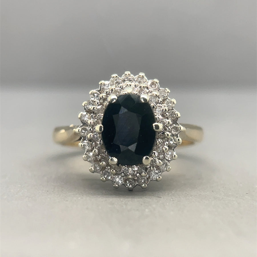 9ct Yellow Gold Sapphire and Diamond Ring (c. 0.25ct) - Size L