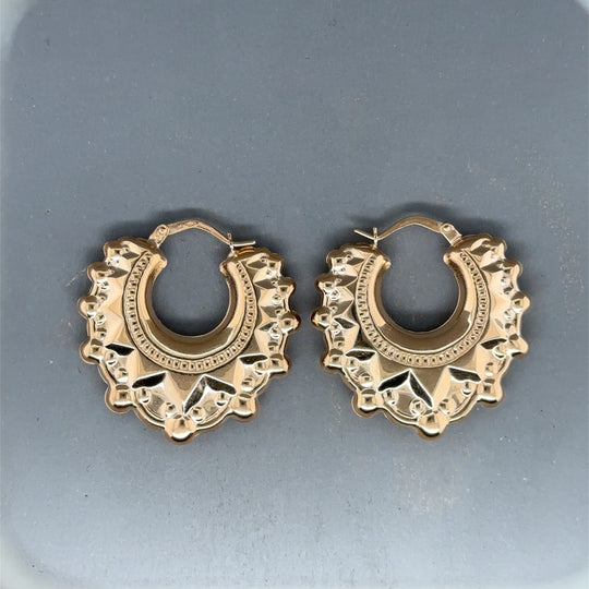 9ct Yellow Gold Spikey Creole Hoop Earrings NEW!