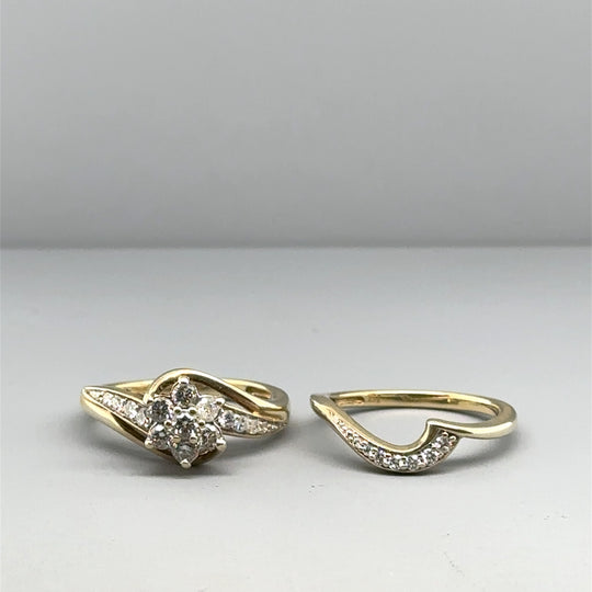 9ct Yellow Gold Diamond Set Ring Set (c. 0.50ct) - Size J 1/2