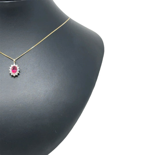 9ct Yellow Gold Lab Grown Diamond and Ruby Cluster Pendant and Fine Chain (c. 0.47ct) (19") NEW!