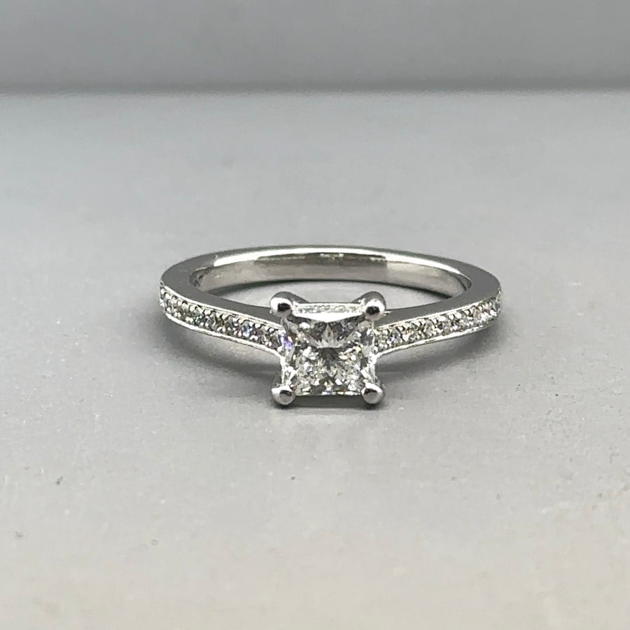 Platinum Single Stone Diamond and Shoulders Ring (c. 0.80ct) - Size K 1/2