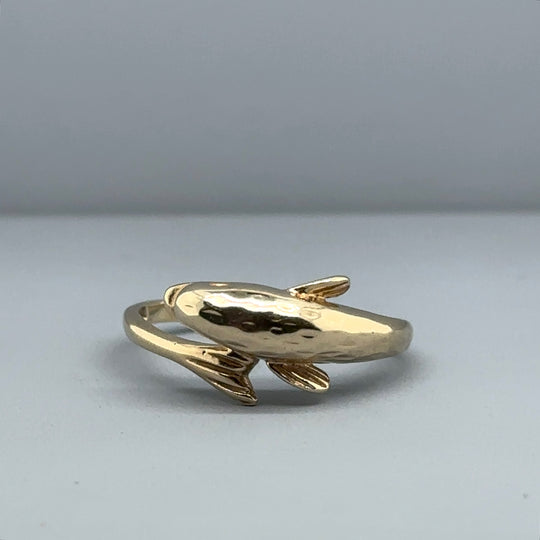 9ct Yellow Gold Dolphin Wraparound Ring - Size Q 1/2