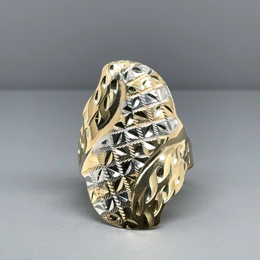 14ct Bi-Colour Dress Ring - Size R 1/2