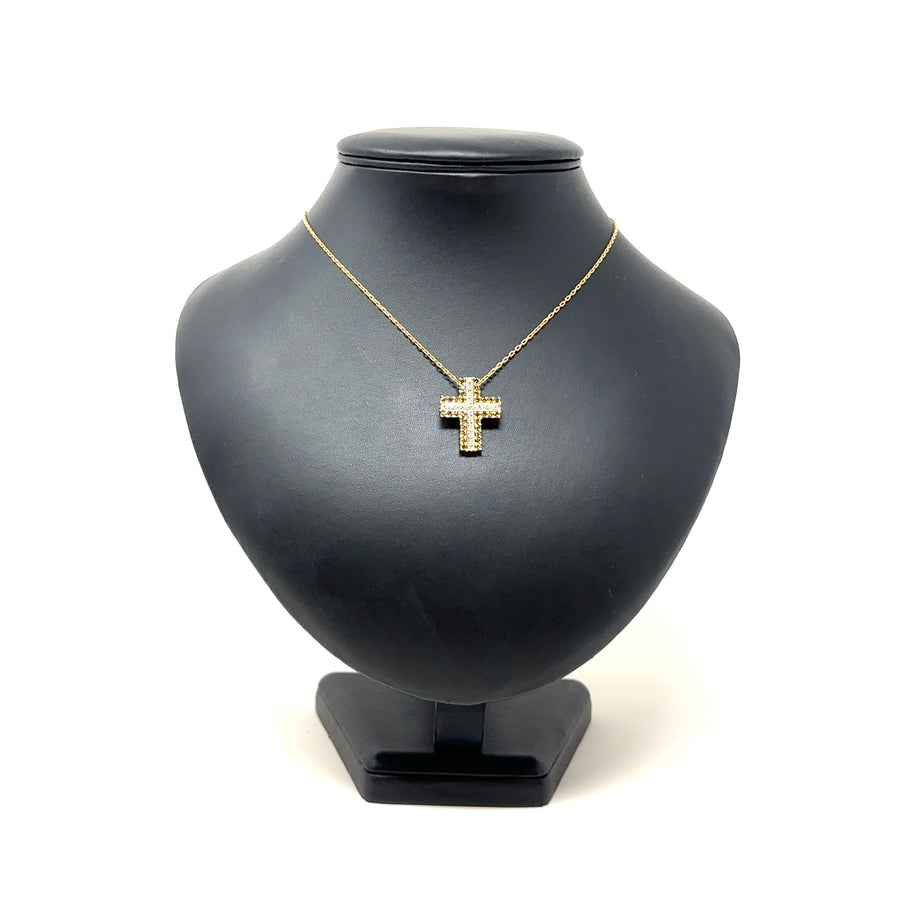 9ct Yellow Gold White and Brown Diamond Cross Pendant and Chain (c. 1.00 - 1.05ct) (17”)