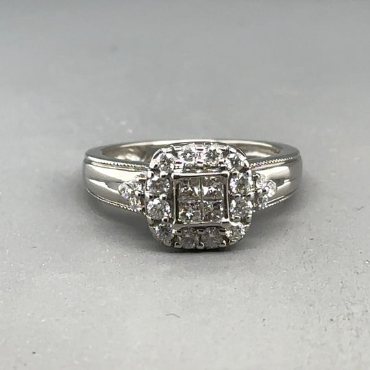 9ct White Gold Diamond Cluster Ring (c. 0.45ct) - Size H 1/2
