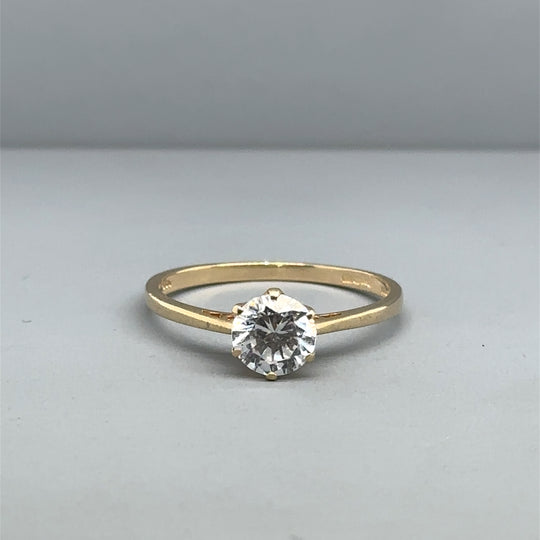14ct Yellow Gold Single Stone Cubic Zirconia Ring - Size P 1/2