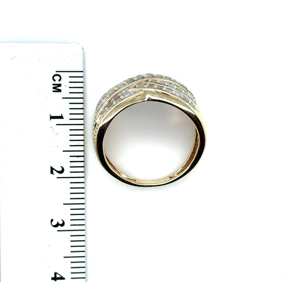 9ct Yellow Gold Diamond Set Cross Over Ring (c. 0.50 - 0.55ct) - Size M 1/2