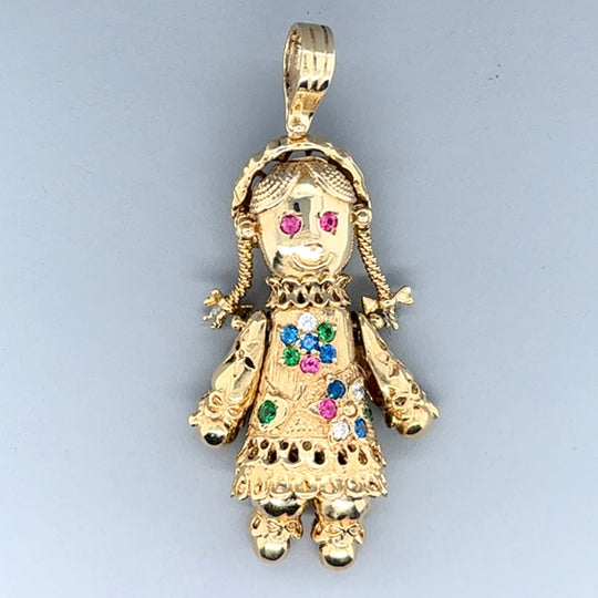 9ct Yellow Gold Large Cubic Zirconia Ragdoll Pendant
