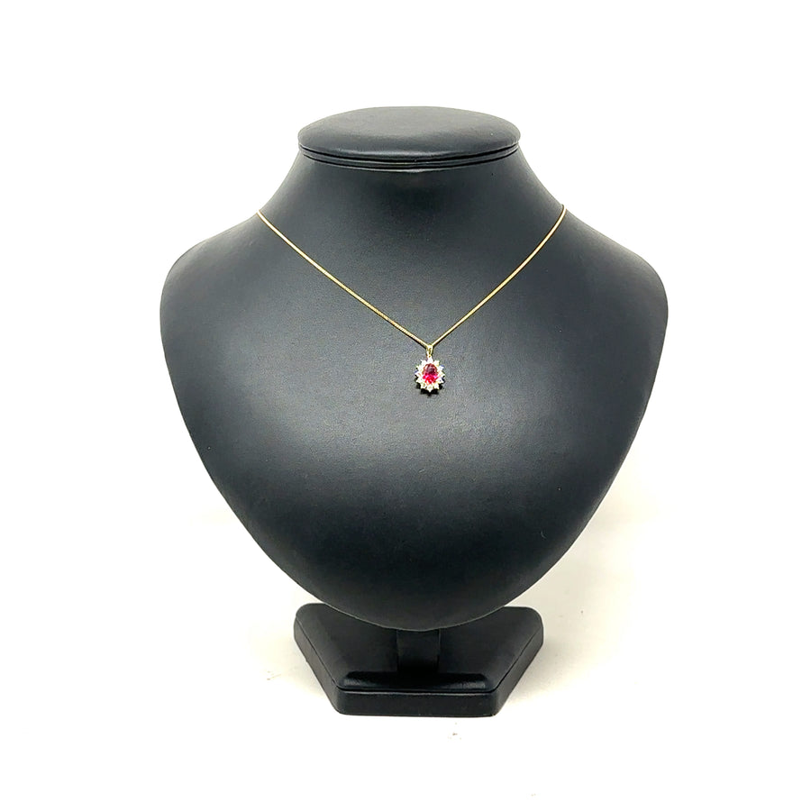 9ct Yellow Gold Lab Grown Diamond and Ruby Cluster Pendant and Fine Chain (c. 0.47ct) (19") NEW!