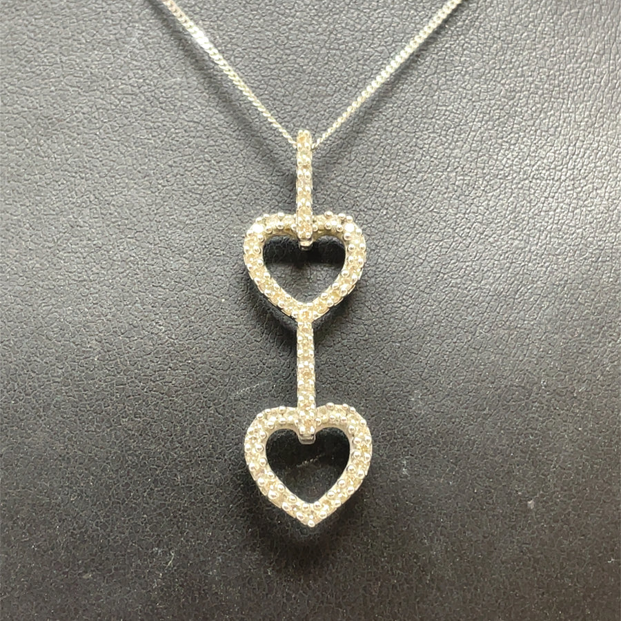 9ct White Gold Diamond Double Heart Pendant and Chain (c. 0.55ct) (21")