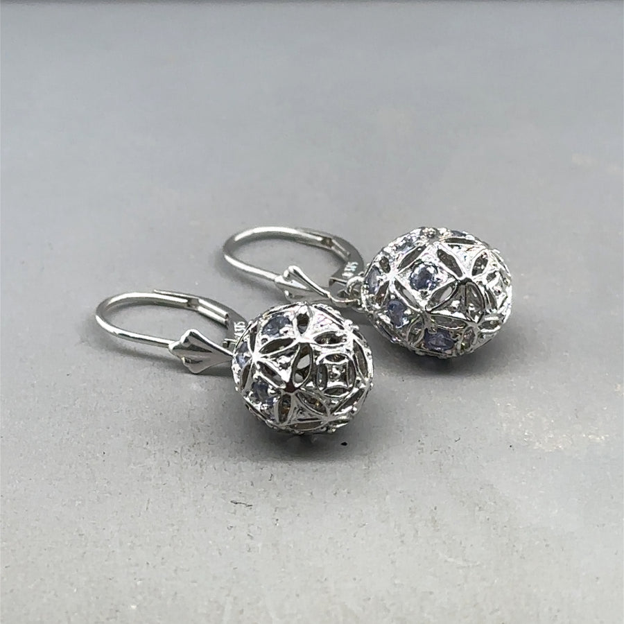 9ct White Gold Tourmaline Ball Drop Earrings