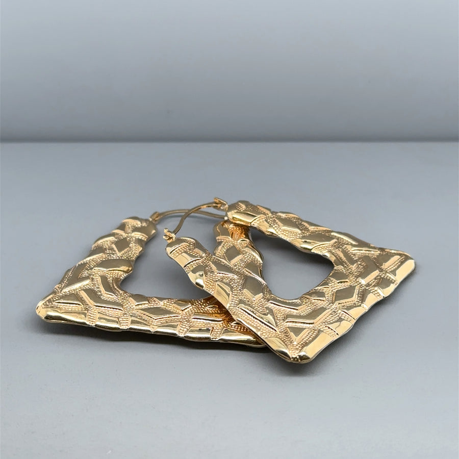 9ct Yellow Gold Textured Hoop Earrings