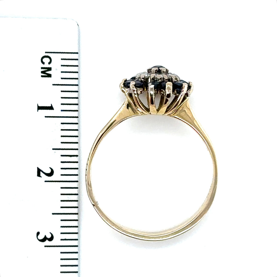 9ct Yellow Gold Sapphire and Diamond Ring (c. 0.10 - 0.15ct) - Size Q 1/2
