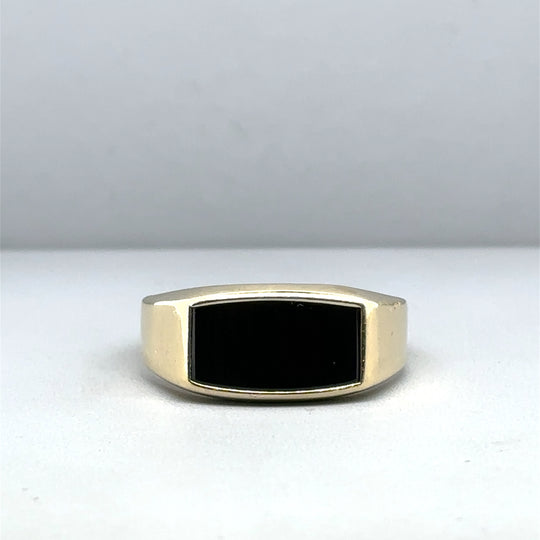 9ct Yellow Gold Onyx Ring - Size X 1/2