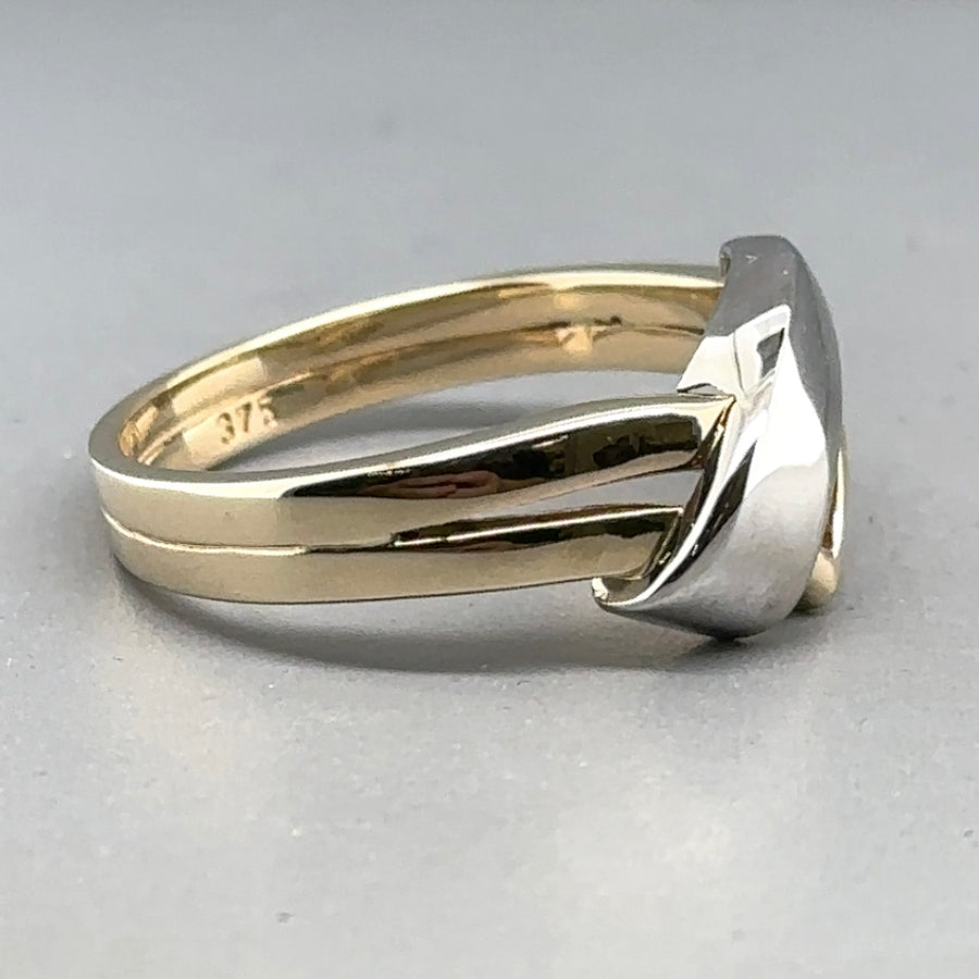 9ct Bi-Colour Double Chevron Ring - Size O