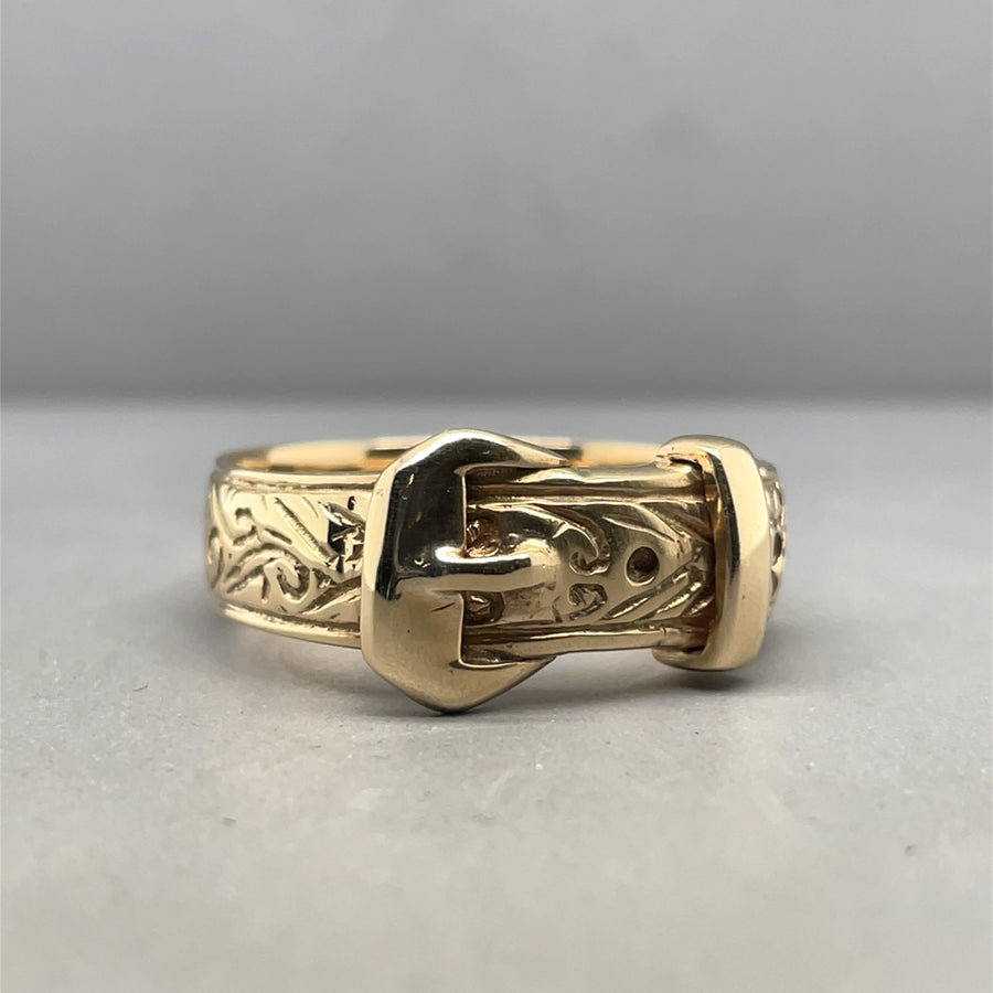 9ct Yellow Gold Buckle Ring - Size T 1/2