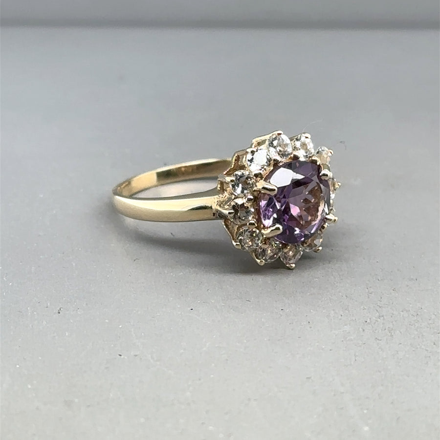 9ct Yellow Gold Amethyst and Spinel Ring - Size N