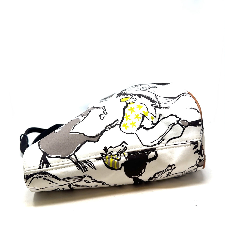 Pre-Owned Canvas Black and White Horse Print Hermes Tote Bag
