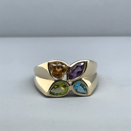 14ct Yellow Gold Multi Colour Synthetic Stone Ring - Size U 1/2