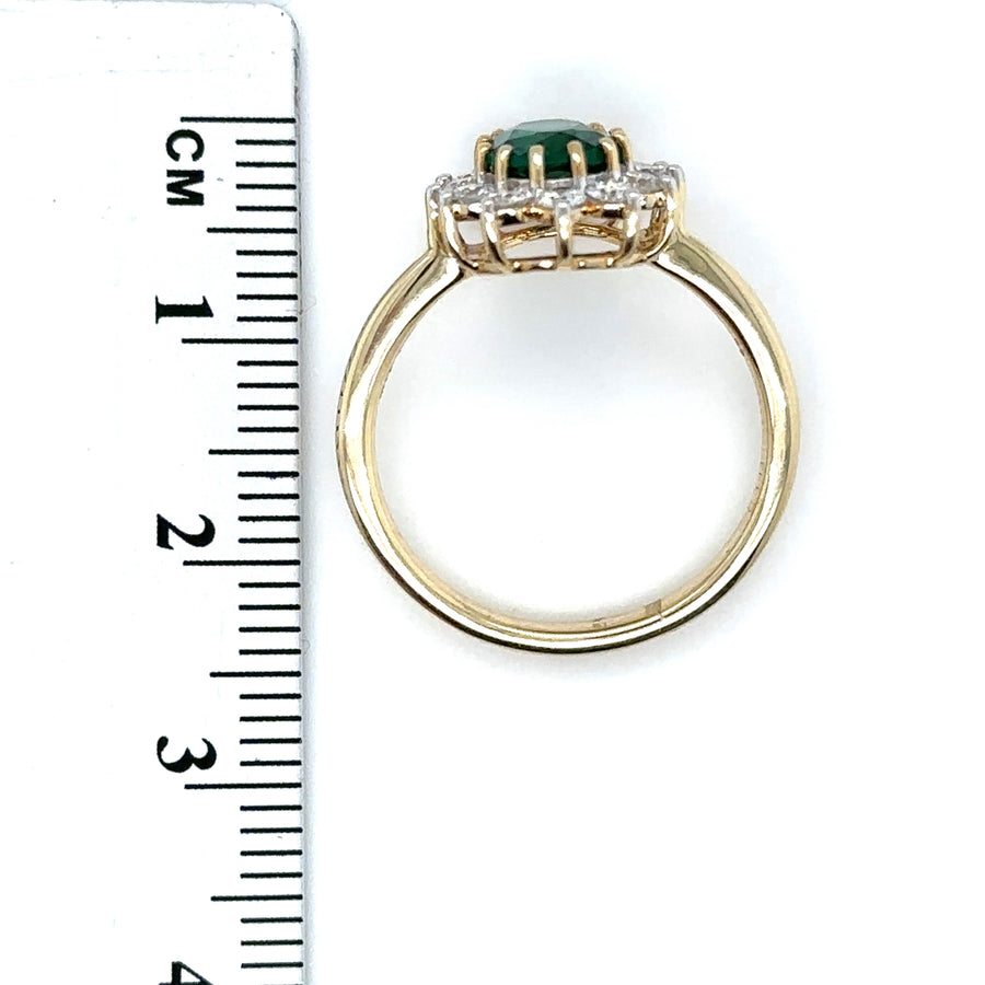 9ct Yellow Gold Lab Grown Diamond and Emerald Cluster Ring (c. 0.47ct) - Size M - NEW!