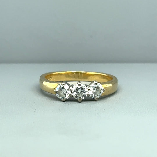 18ct Yellow Gold Three Stone Diamond Ring (c. 0.60 - 0.65ct) - Size N