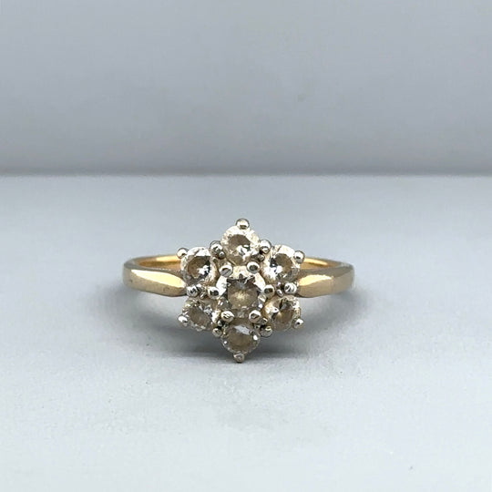 9ct Yellow Gold Cubic Zirconia Cluster Ring - Size O